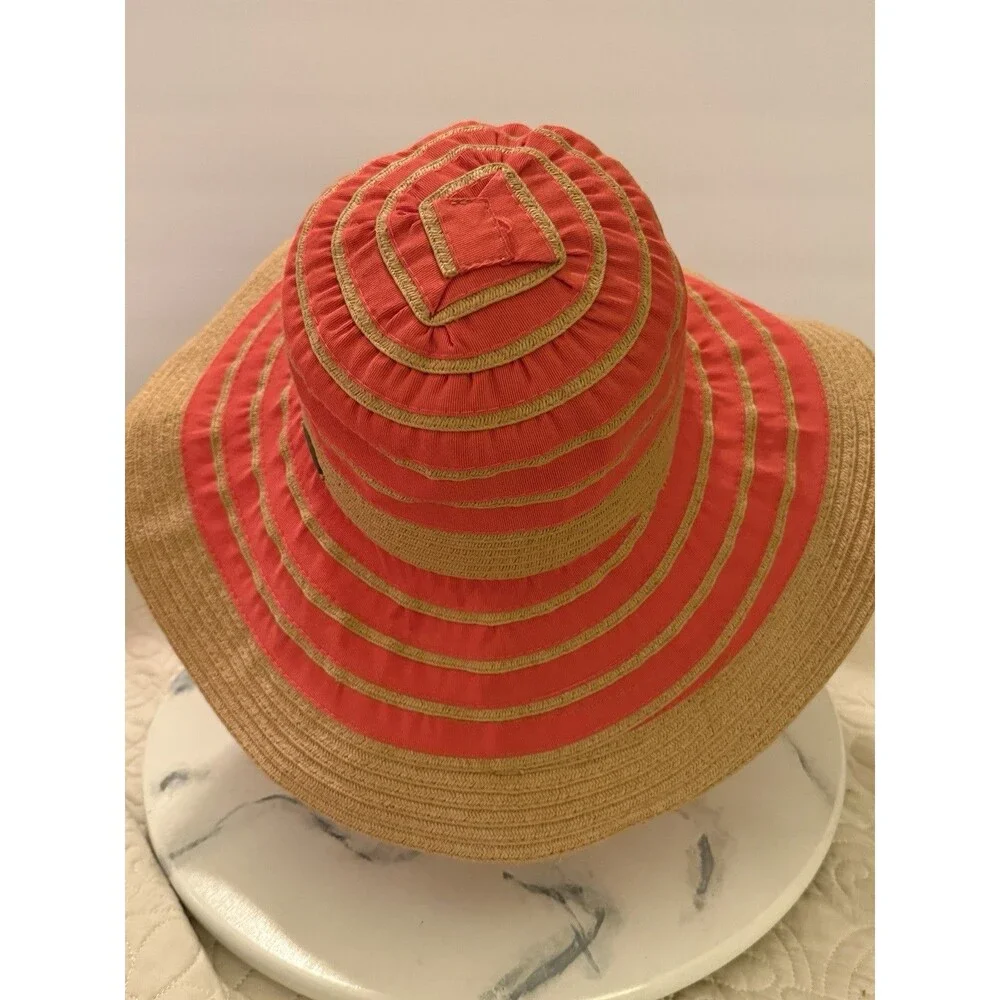 Panama Jack Wide Brimmed Sun Hat Hot Coral Paper Braid